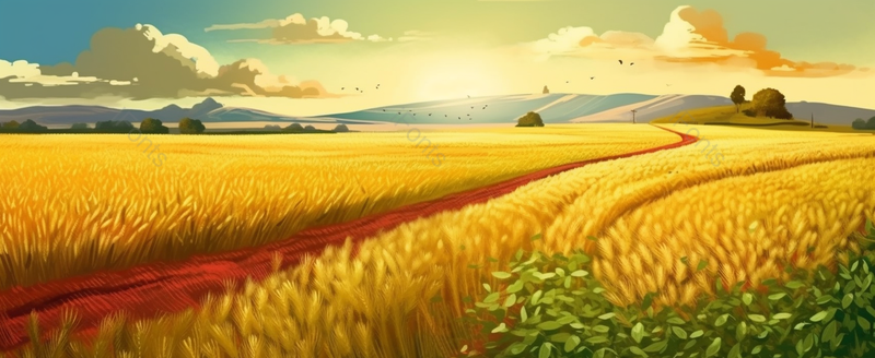 田园风光下的丰收麦穗风光背景,插画/手绘图,插画/手绘图库,插画/手绘图下载,插画/手绘